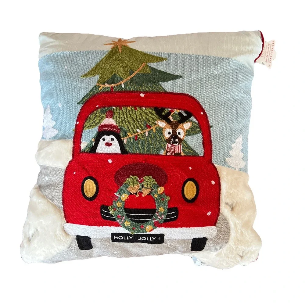 ID HOME FASHIONS Xmas Trip Embroidered‎ Holiday Decorative Pillow, 18